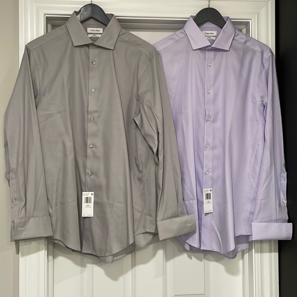 NEW Calvin Klein Men's Dress Shirt Slim Fit Non Iron Solid French Cuff - 16